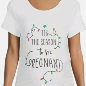 NWT "Tis The Season To Be Pregnant" Womens Maternity Ruched White Graphic TShirt